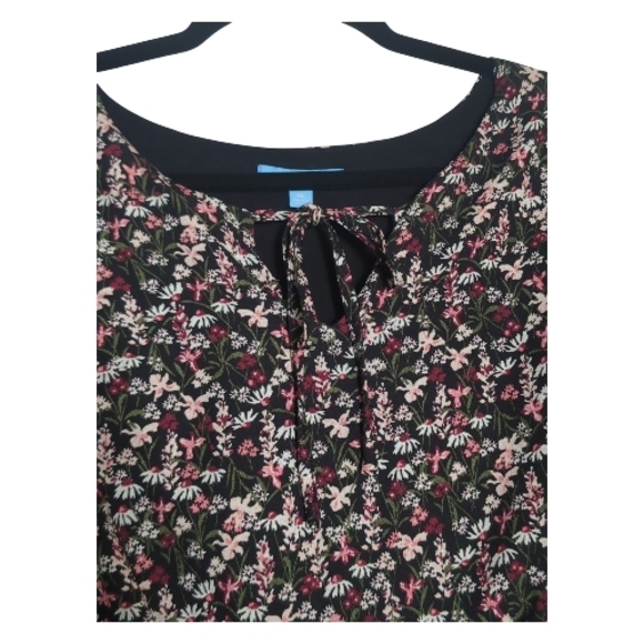 Draper James XL Black Floral Tiered Fit And Flare Midi Dress Elbow Puff Sleeves - Picture 5 of 8